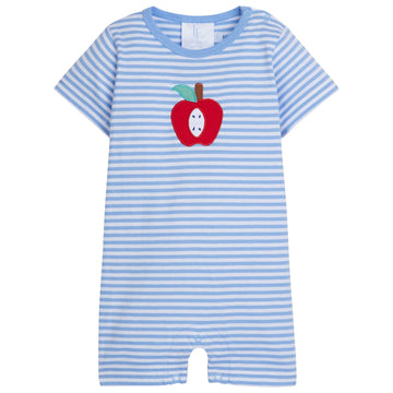 little english classic childrens clothing boys light blue striped romper with applique apple 