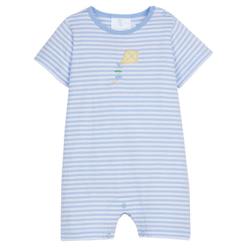 Little English classic children's clothing boy's light blue striped romper with yellow applique kite, playsuit for Spring