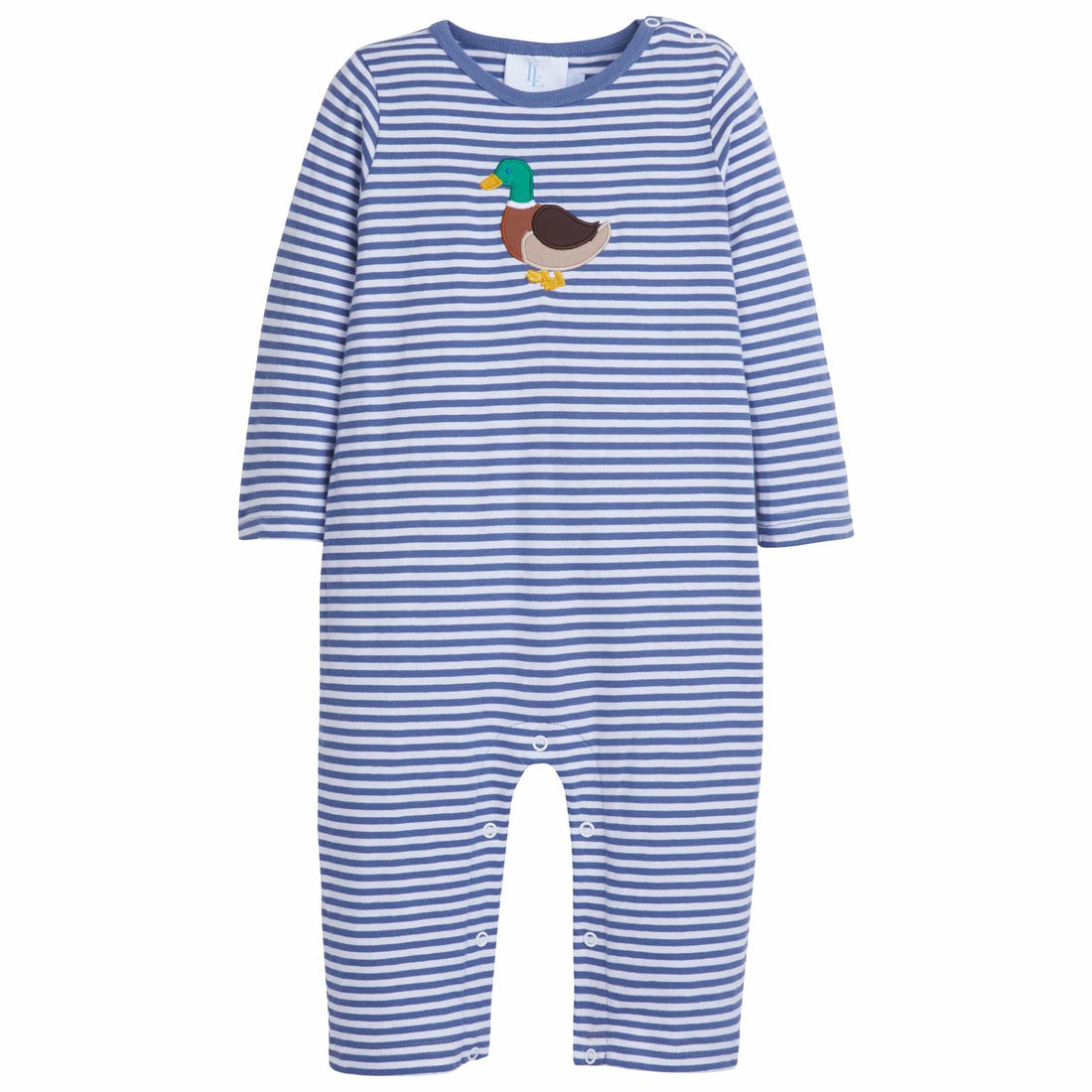 little english classic childrens clothing boys blue striped romper with applique mallard