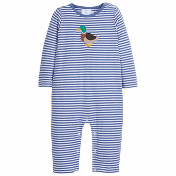 little english classic childrens clothing boys blue striped romper with applique mallard