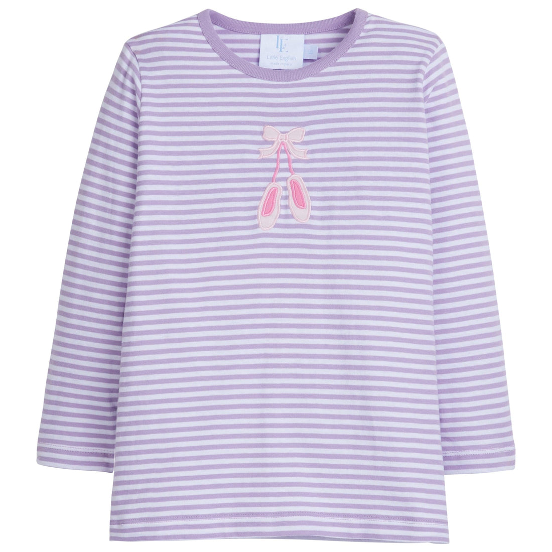 girls long sleeve purple striped t-shirt with applique ballet slipper