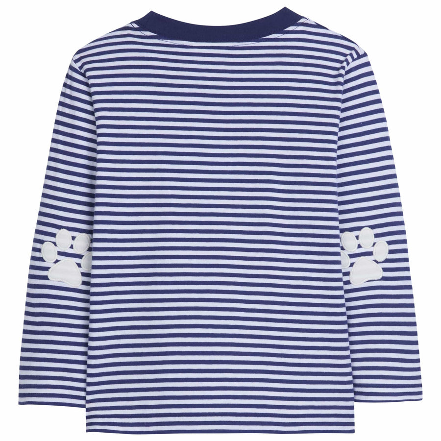 little english classic childrens clothing boys long sleeve dark blue striped t-shirt with applique lab