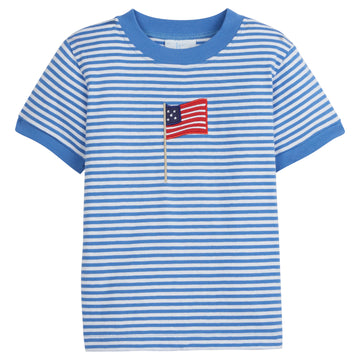 Little English classic children’s clothing, boys regatta blue short-sleeve striped t-shirt with applique American flag