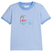 little english classic childrens clothing boys short sleeve light blue striped t-shirt with applique truck
