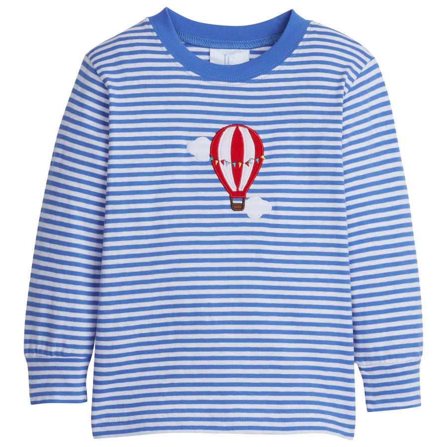 little english classic childrens clothing boys blue striped tshirt with applique hot air balloon