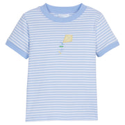 Little English classic children’s clothing, boys light blue short-sleeve striped t-shirt with yellow applique kite