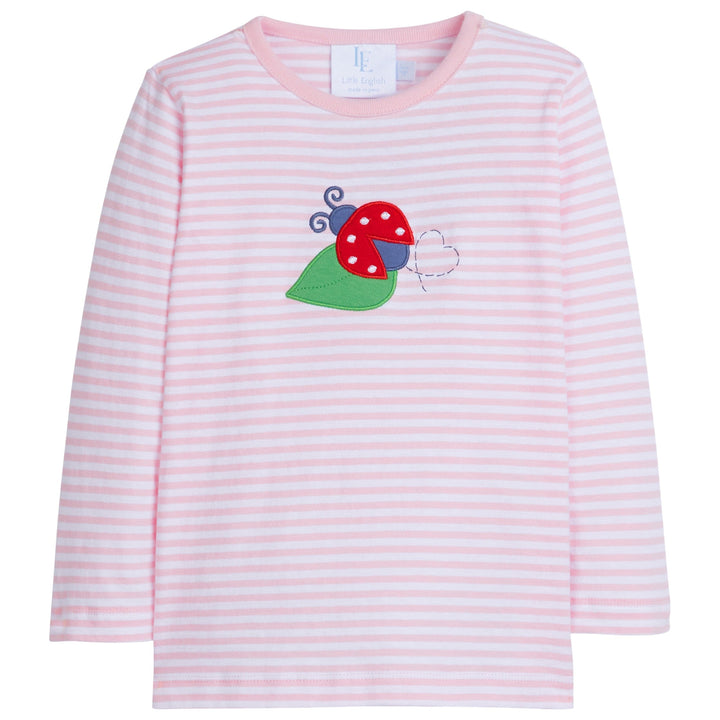 little englis classic childrens clothing girls long sleeved pink t-shirt with applique lady bug