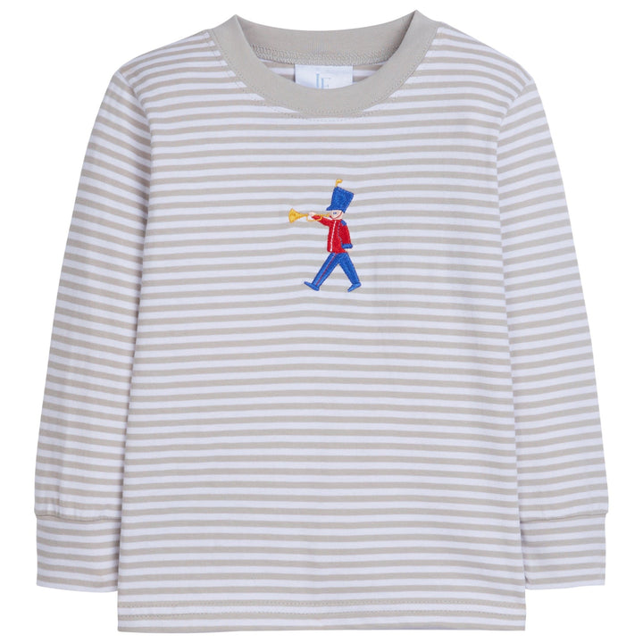 little english classic childrens clothing boys long sleeved gray striped t-shirt with applique toy soldier