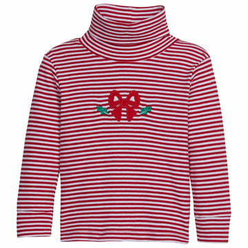 little english classic childrens clothing girls red striped turtleneck with applique bow and holly