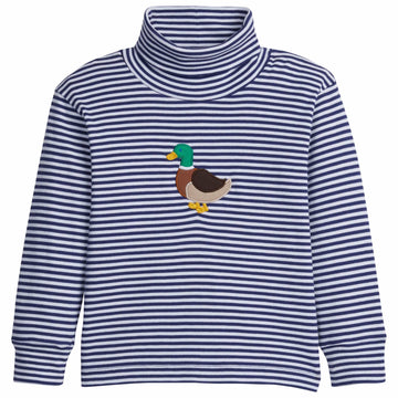 little english classic childrens clothing boys navy blue striped turtleneck with applique mallard