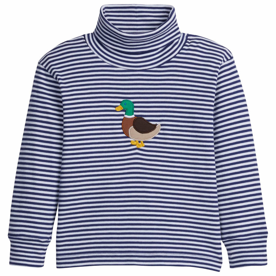 little english classic childrens clothing boys navy blue striped turtleneck with applique mallard