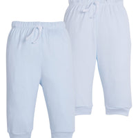 Little English traditional children's clothing.  Light blue and white set of knit baby joggers for boys