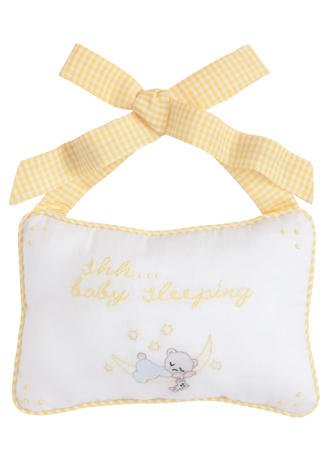 Little English  gender neutral baby door pillow in yellow