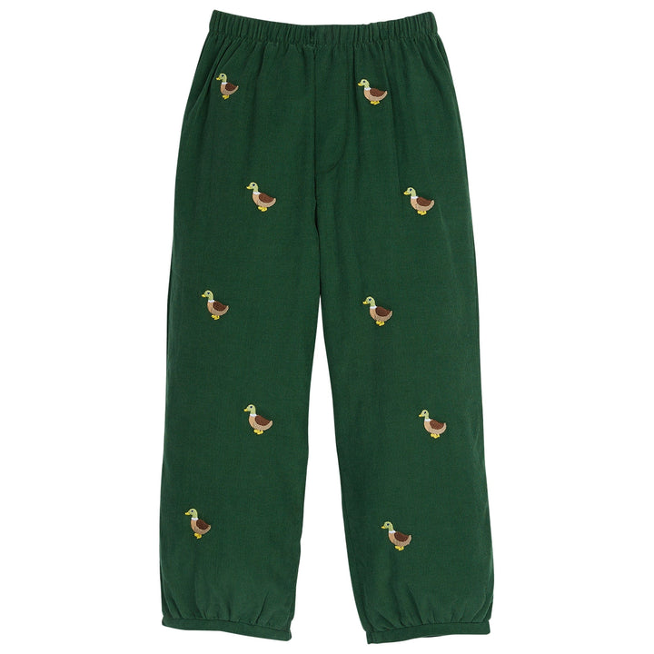 little english classic childrens clothing boys pull on hunter green pants with embroidered ducks 