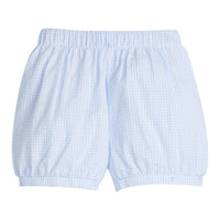 Little English traditional children's clothing.  Toddler boy's light blue and white check seersucker banded short for Spring