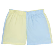 Little English traditional children’s clothing, boy's woven blue and yellow color block basic short  for Spring