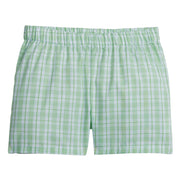 Little English traditional boy's elastic waist short, green plaid pull on short for spring