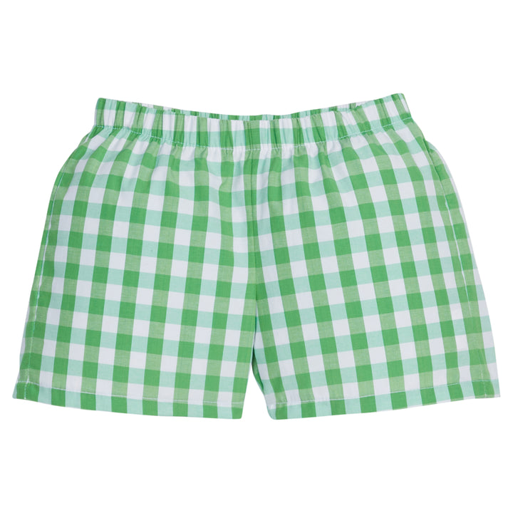 Little English traditional children’s clothing, Little English traditional children’s clothing, boy's basic pull-on short in green hills check for Spring