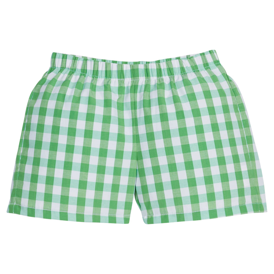 Little English traditional children’s clothing, Little English traditional children’s clothing, boy's basic pull-on short in green hills check for Spring