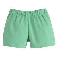 Little English classic clothing for kids, little boy's elastic waist short in green twill, pull on short for spring