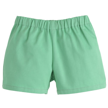 Little English classic clothing for kids, little boy's elastic waist short in green twill, pull on short for spring