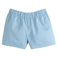 Little English classic clothing for kids, little boy's elastic waist short in light blue twill, pull on short for spring