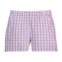 Little English traditional children's clothing.  Classic boys red and blue Patriotic Plaid shorts for 4th of July