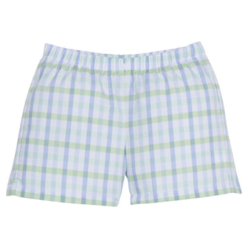 Little English traditional children's clothing, boy's classic pull on short in blue and green plaid for Spring, Wingate Plaid 
