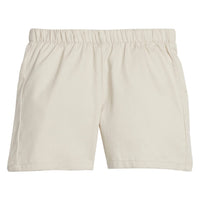 Little English traditional children's clothing, toddler boys elastic waist pull on khaki shorts, above the knee cut