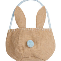 Little English traditional children's clothing. Light blue and white gingham lined woven easter basket. Bunny basket for easter for little boys