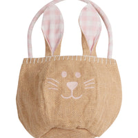 Little English traditional children's clothing. Light pink and white gingham lined woven easter basket. Bunny basket for easter for little girls