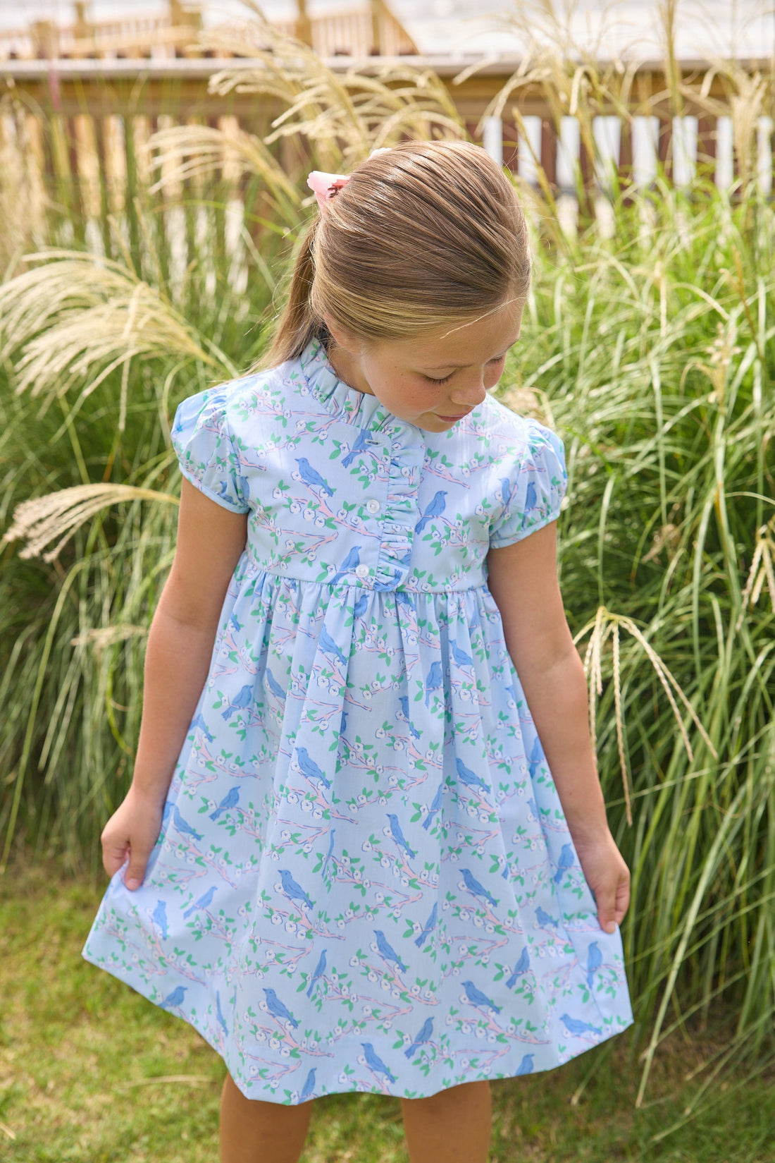 Little English | Cherry Blossoms Birdie Dress - Blue Bird Print Girl Dress 7 Little English | Cherry Blossoms Birdie Dress - Blue Bird Print Girl Dress 7