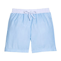 Little English traditional children's clothing. Blue swim trunks for little boys for summer