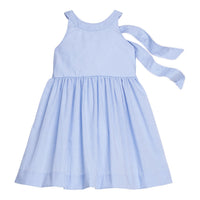 Little English traditional children's clothing.  Royal blue mini gingham sleeveless dress with white ricrac trim and bow tie in back for little girls