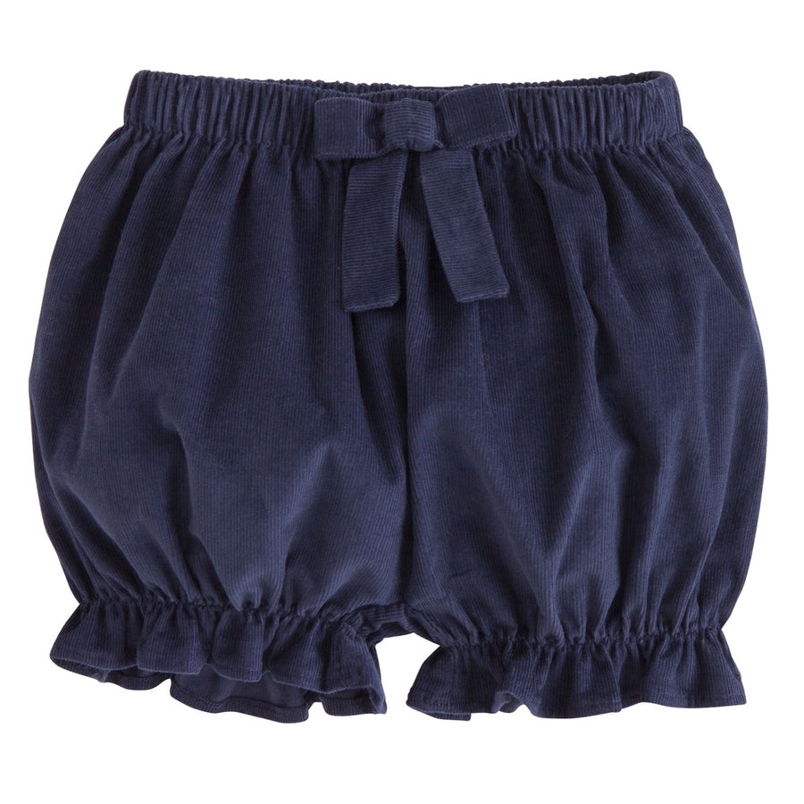 little english classic childrens clothing girls navy corduroy bloomers with fixed bow and elastic waistband