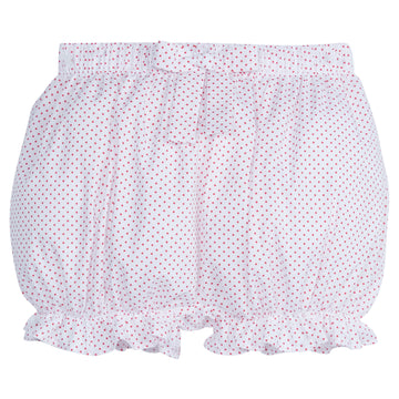 Little English classic girl's bow bloomers, white bloomer with small red polka dots for little girl