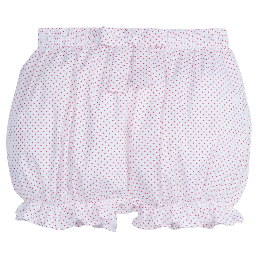 Little English classic girl's bow bloomers, white bloomer with small red polka dots for little girl