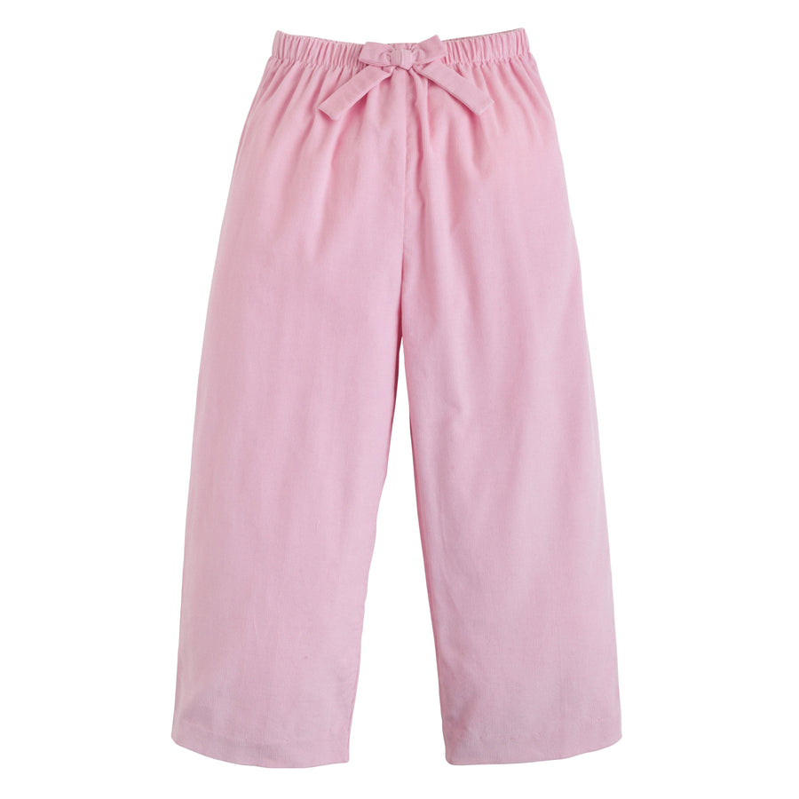 Little English classic kids clothes, light pink corduroy pant with elastic waist and fixed bow in the center for girls for fall