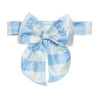 Little English X Luciana Emilia capsule collection bow sash in 100% silk blue check.  Special occasion dress accessory for girls
