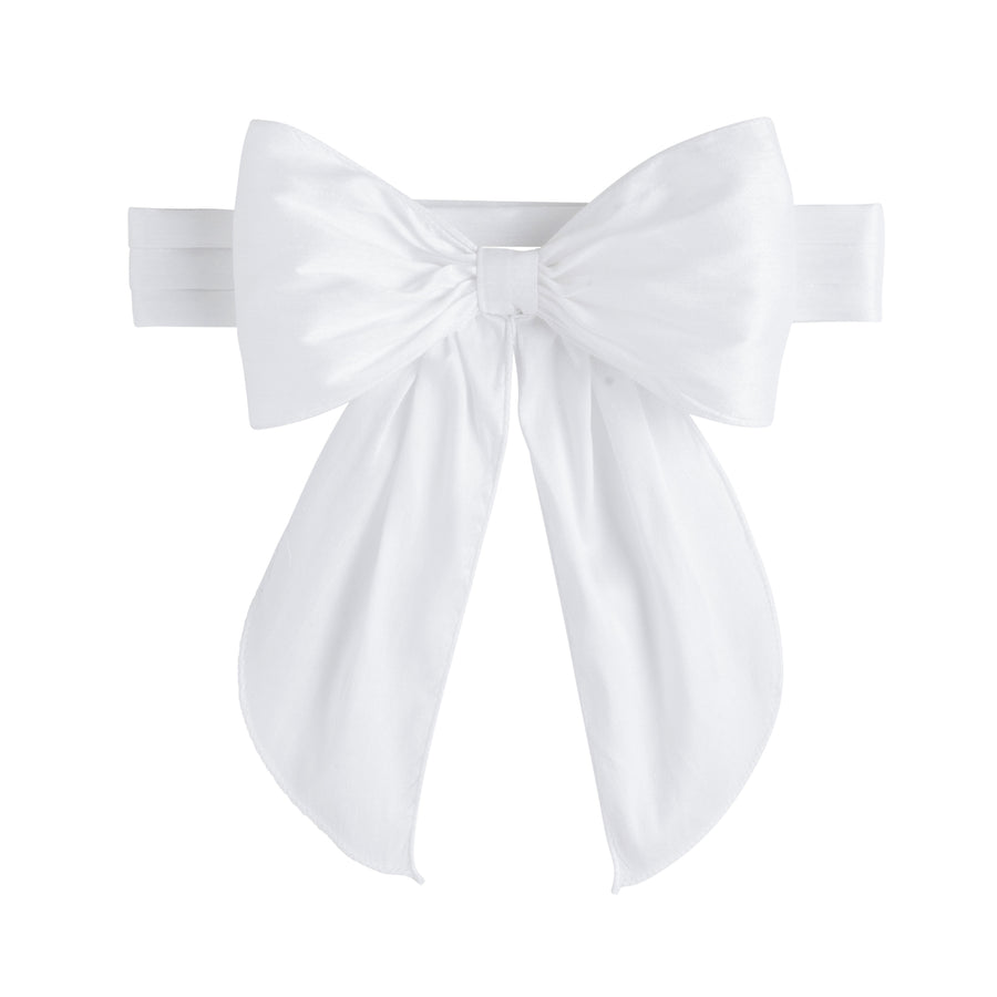 Little English flower girl dress sash, white fixed bow sash with adjustable closure