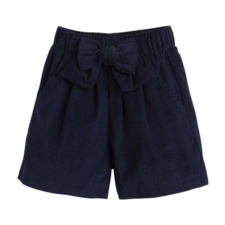 little english classic childrens clothing girls navy corduroy shorts with bow in the front