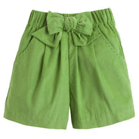 Little English classic childrens clothing toddler girl green corduroy shorts with front bow