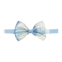 Little English X Luciana Emilia capsule collection bow tie for boys.  Special Occasion accessory in 100% silk blue check
