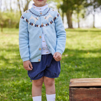 little english classic childrens clothing boys knit light blue sweater with lab motif on upper chest