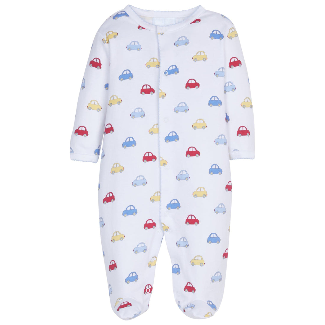 little english classic childrens clothing boys printed footie with red yellow and blue cars