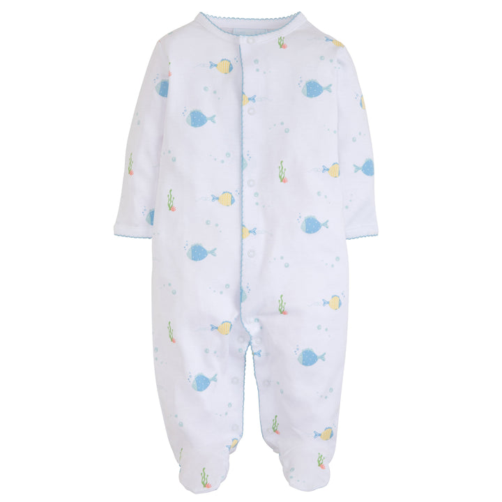 Striped Shoulder Flap Footie Set Ice Blue