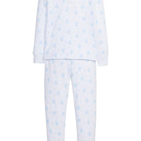 Little English traditional children's clothing, printed jammies with blue heart pattern for little boy