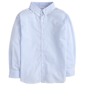 Little English boy's classic blue and white plaid button down shirt