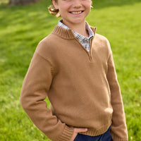 little english classic children's clothing boys chestnut brown quarter zip sweater for fall 