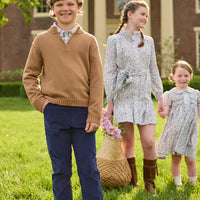 little english classic children's clothing boys chestnut brown quarter zip sweater for fall 